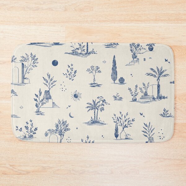 Item preview, Mediterranean Toile De Jouy Pattern Blue Palm Trees Archway designed and sold by QCena.