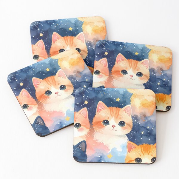 Item preview, Cute Watercolor Cats in Galaxy Clouds designed and sold by BetweenForms.
