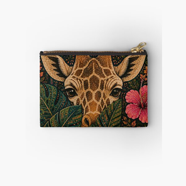 Item preview, Tropical Giraffe Peeking Through Monstera and Hibiscus Flowers Folk Art Jungle designed and sold by Jozefin's Studio.