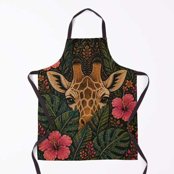 Item preview, Tropical Giraffe Peeking Through Monstera and Hibiscus Flowers Folk Art Jungle designed and sold by Jozefin's Studio.