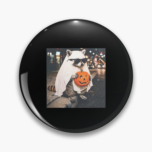 Item preview, Cool Ghost Raccoon Holding Pumpkin Halloween Funny designed and sold by Witchfoundart.