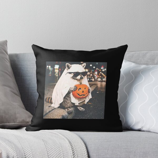 Item preview, Cool Ghost Raccoon Holding Pumpkin Halloween Funny designed and sold by Witchfoundart.