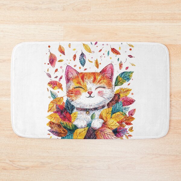 Item preview, Happy Autumn Cat – Colorful Fall Leaves Watercolor Cat Art designed and sold by Awarrie.