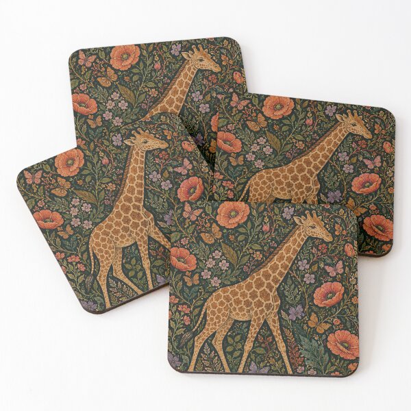 Item preview, Giraffe Walking Among Orange Poppies and Butterflies William Morris Style Jungle Tapestry designed and sold by Jozefin's Studio.