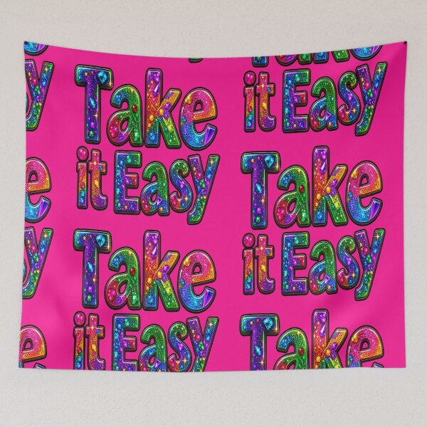 Item preview, Take It Easy Rainbow Glitter Positive Vibes Typography designed and sold by Hari Arts.
