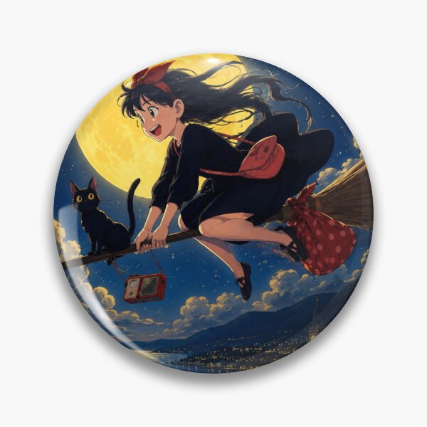 Item preview, Witchy Anime Aesthetic | Magical Witch Girl & Black Cat Flying Under Full Moon designed and sold by AbstractAuraArt.