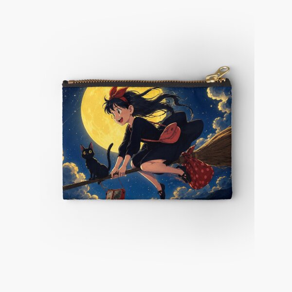 Item preview, Witchy Anime Aesthetic | Magical Witch Girl & Black Cat Flying Under Full Moon designed and sold by AbstractAuraArt.