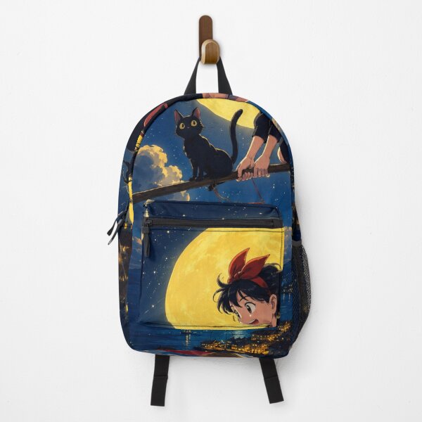 Item preview, Witchy Anime Aesthetic | Magical Witch Girl & Black Cat Flying Under Full Moon designed and sold by AbstractAuraArt.