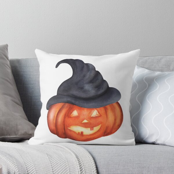 Item preview, Glowing Jack-o'-Lantern with Witch Hat Watercolor Halloween Art designed and sold by ElenaValeto.