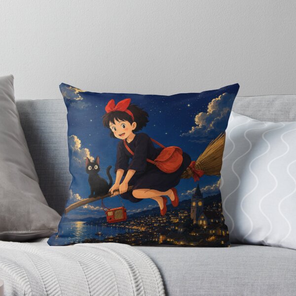 Item preview, Kiki’s Delivery Service Inspired Witchy Anime | Black Cat & Broomstick Night Flight designed and sold by AbstractAuraArt.