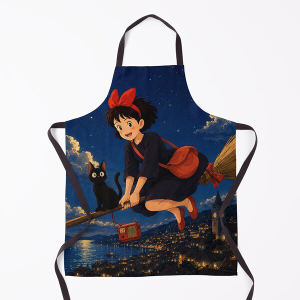 Item preview, Kiki’s Delivery Service Inspired Witchy Anime | Black Cat & Broomstick Night Flight designed and sold by AbstractAuraArt.