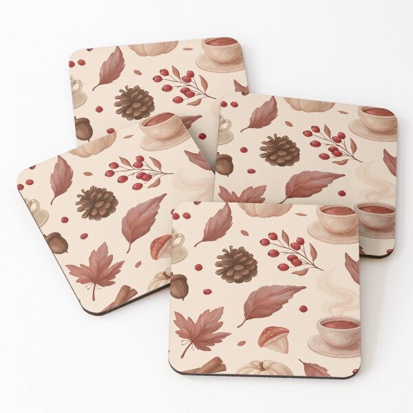Item preview, Autumn pattern with hot chocolate, leaves and mushrooms | Autumn motif | Cottagecore designed and sold by Schmidsi.