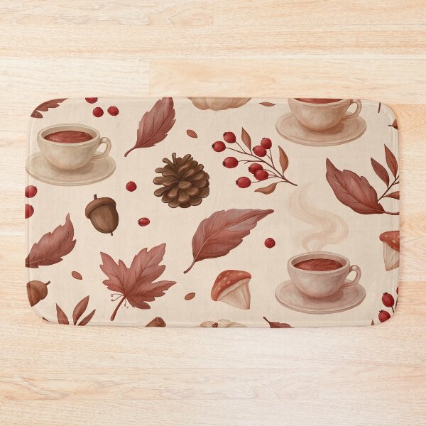 Item preview, Autumn pattern with hot chocolate, leaves and mushrooms | Autumn motif | Cottagecore designed and sold by Schmidsi.