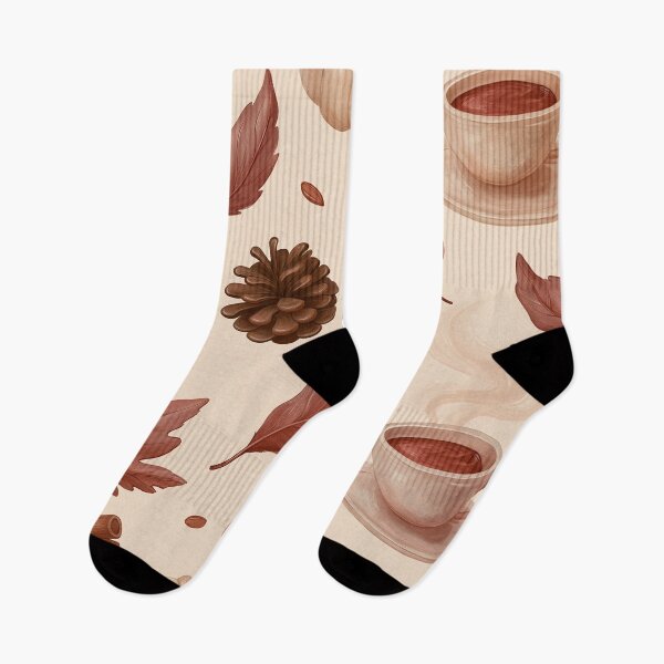 Item preview, Autumn pattern with hot chocolate, leaves and mushrooms | Autumn motif | Cottagecore designed and sold by Schmidsi.