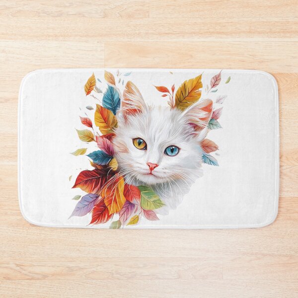 Item preview, White Cat with Colorful Autumn Leaves – Whimsical Fall Cat Art designed and sold by Awarrie.