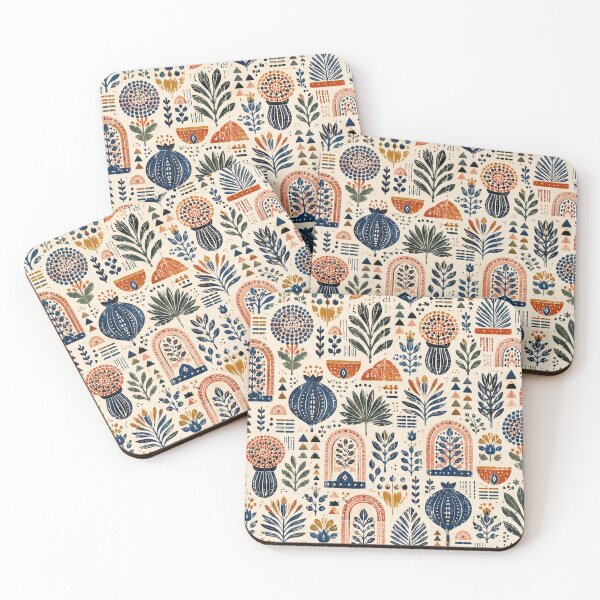 Item preview, Scandinavian Block Print Folk Art Botanical Pattern designed and sold by QCena.
