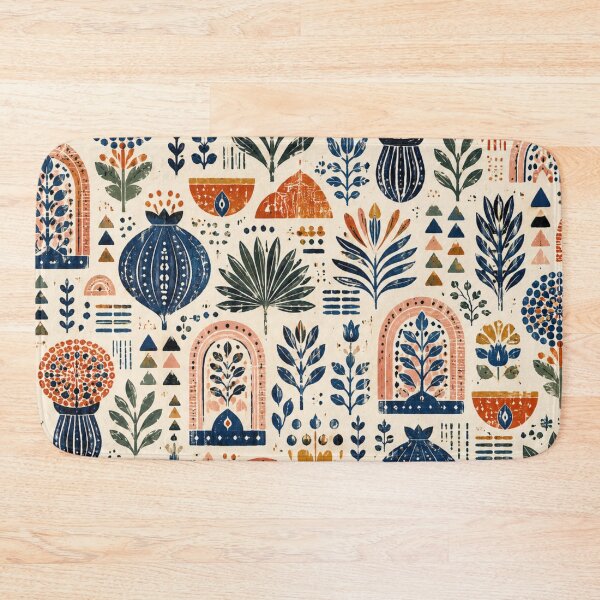 Item preview, Scandinavian Block Print Folk Art Botanical Pattern designed and sold by QCena.