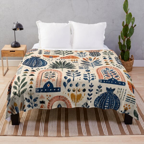 Item preview, Scandinavian Block Print Folk Art Botanical Pattern designed and sold by QCena.