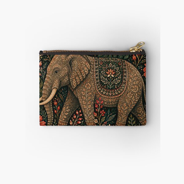 Item preview, Ornate Indian Elephant Among White Lotus Hibiscus and Dragonflies Folk Art Jungle designed and sold by Jozefin's Studio.
