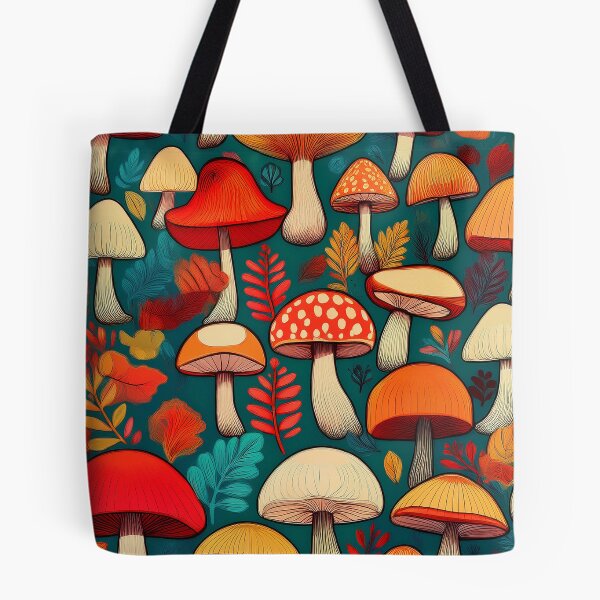Item preview, It's raining mushrooms, warm Autumn colours mushroom houses, mushroom pattern watercolour vintage fall season burnt orange leafy  designed and sold by navitalidesign.