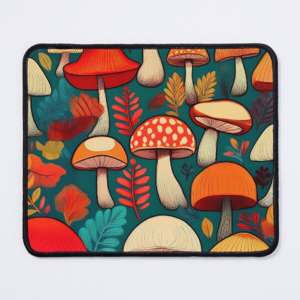 Item preview, It's raining mushrooms, warm Autumn colours mushroom houses, mushroom pattern watercolour vintage fall season burnt orange leafy  designed and sold by navitalidesign.