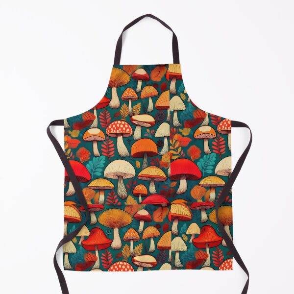 Item preview, It's raining mushrooms, warm Autumn colours mushroom houses, mushroom pattern watercolour vintage fall season burnt orange leafy designed and sold by navitalidesign.