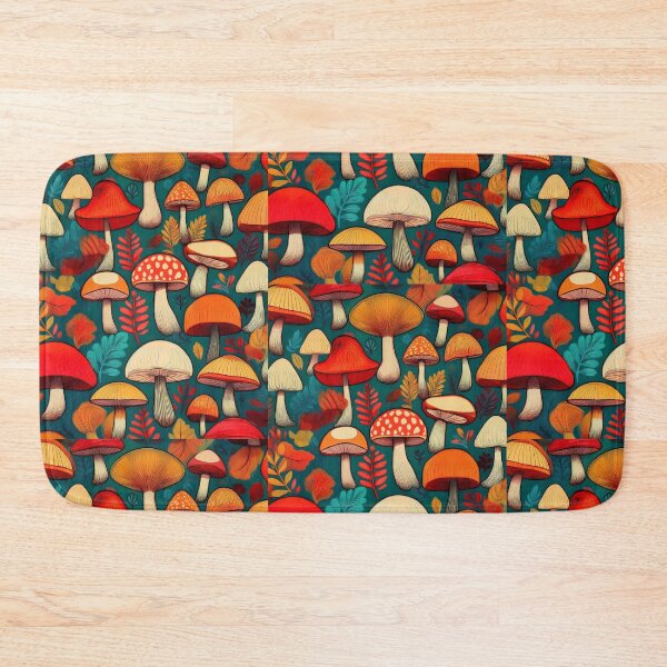 Item preview, It's raining mushrooms, warm Autumn colours mushroom houses, mushroom pattern watercolour vintage fall season burnt orange leafy  designed and sold by navitalidesign.