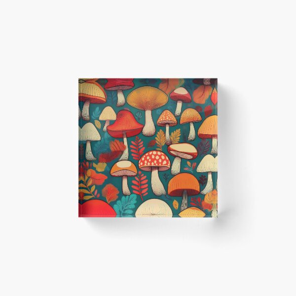 Item preview, It's raining mushrooms, warm Autumn colours mushroom houses, mushroom pattern watercolour vintage fall season burnt orange leafy  designed and sold by navitalidesign.