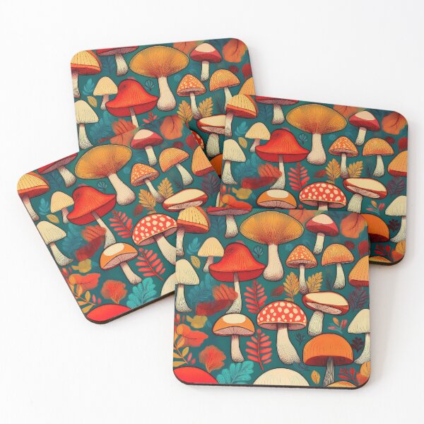 Item preview, It's raining mushrooms, warm Autumn colours mushroom houses, mushroom pattern watercolour vintage fall season burnt orange leafy  designed and sold by navitalidesign.