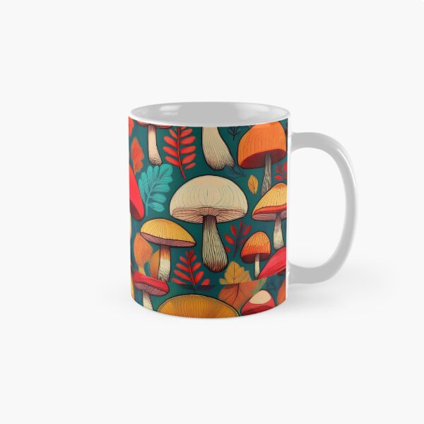 Item preview, It's raining mushrooms, warm Autumn colours mushroom houses, mushroom pattern watercolour vintage fall season burnt orange leafy  designed and sold by navitalidesign.