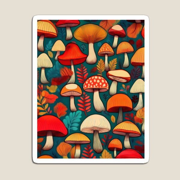 Item preview, It's raining mushrooms, warm Autumn colours mushroom houses, mushroom pattern watercolour vintage fall season burnt orange leafy  designed and sold by navitalidesign.