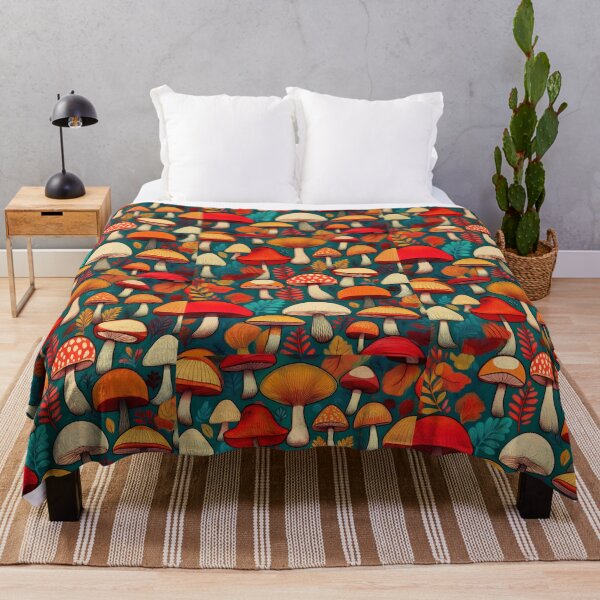 Item preview, It's raining mushrooms, warm Autumn colours mushroom houses, mushroom pattern watercolour vintage fall season burnt orange leafy designed and sold by navitalidesign.