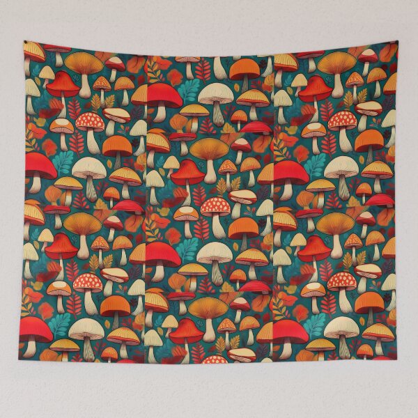 Item preview, It's raining mushrooms, warm Autumn colours mushroom houses, mushroom pattern watercolour vintage fall season burnt orange leafy  designed and sold by navitalidesign.