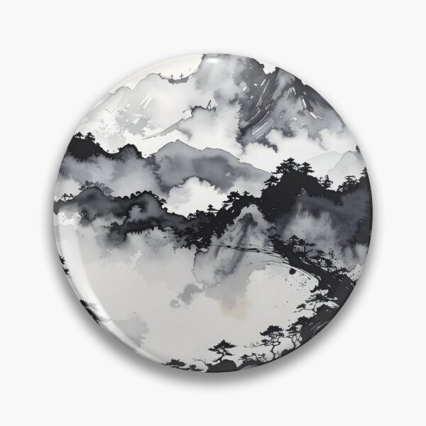 Item preview, Misty Japanese Mountains Ink Wash Landscape designed and sold by BetweenForms.