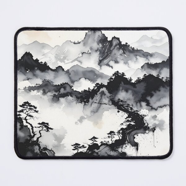 Item preview, Misty Japanese Mountains Ink Wash Landscape designed and sold by BetweenForms.