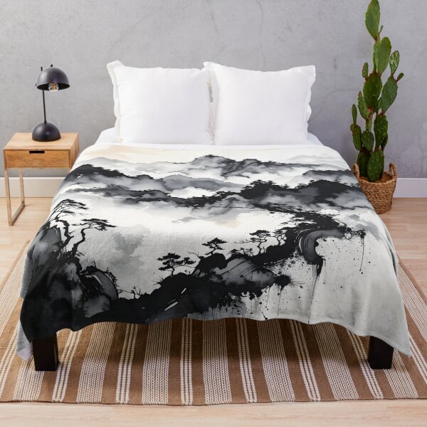 Item preview, Misty Japanese Mountains Ink Wash Landscape designed and sold by BetweenForms.