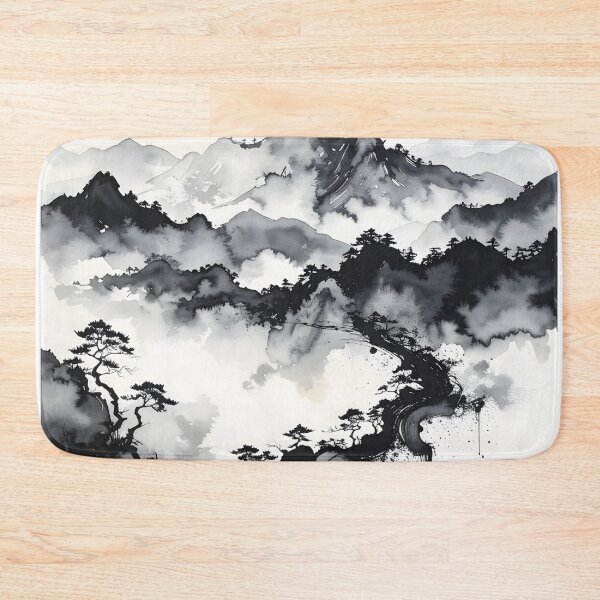 Item preview, Misty Japanese Mountains Ink Wash Landscape designed and sold by BetweenForms.