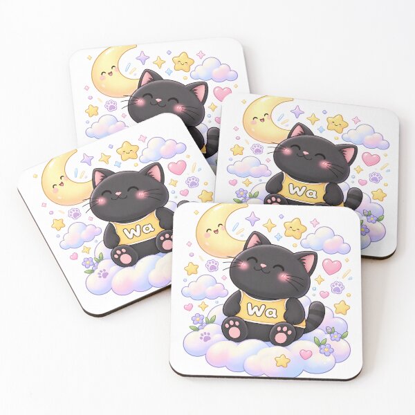 Item preview, Kawaii Black Cat Watching the Crescent Moon Cute Cartoon Animal Design designed and sold by Wawa5656.