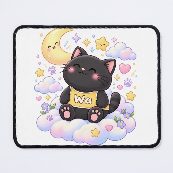 Item preview, Kawaii Black Cat Watching the Crescent Moon Cute Cartoon Animal Design designed and sold by Wawa5656.