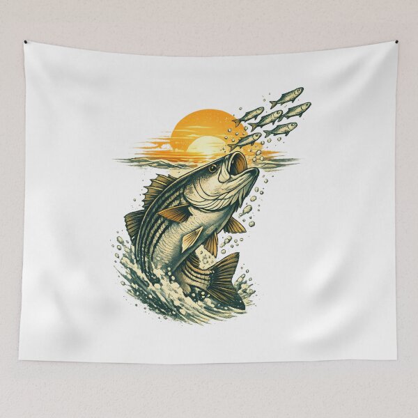 Item preview, Striped bass chasing small fish at dawn. designed and sold by Daily Quirk.