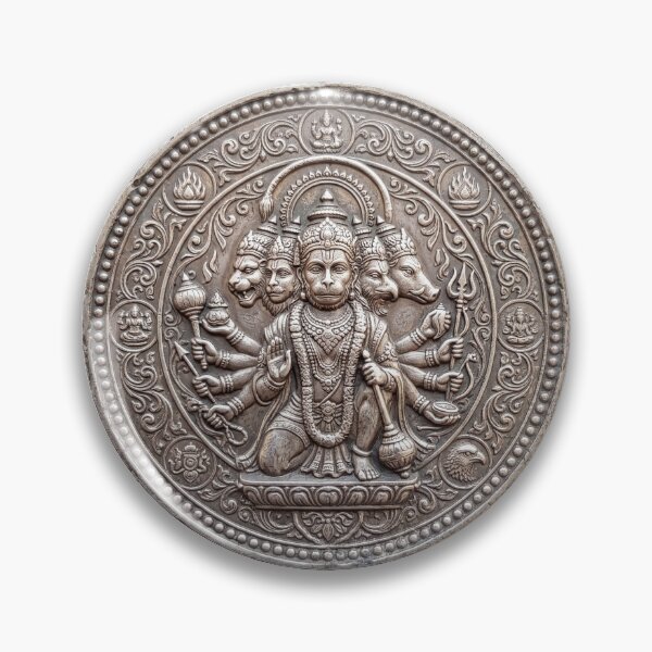Item preview, Silver Panchmukhi Hanuman Coin Art | Hindu Sacred Coin Design designed and sold by CosmicLotusArt.