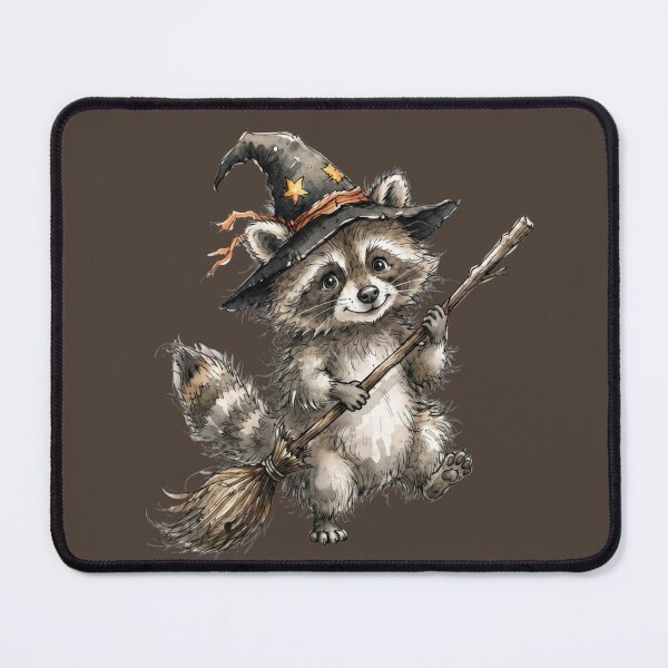 Item preview, Cute Raccoon Witch Flying Broomstick Halloween Watercolor designed and sold by BreezifyDesignStudio.