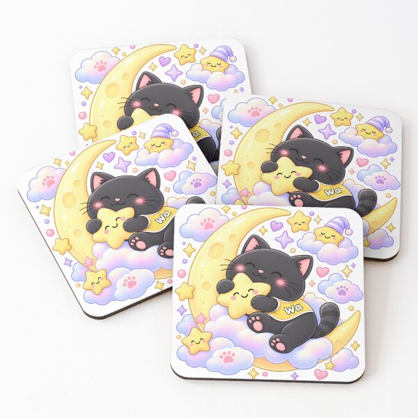 Item preview, Kawaii Black Cat Sleeping on the Moon Cute Cartoon Animal Design designed and sold by Wawa5656.