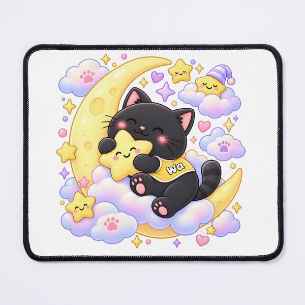Item preview, Kawaii Black Cat Sleeping on the Moon Cute Cartoon Animal Design designed and sold by Wawa5656.