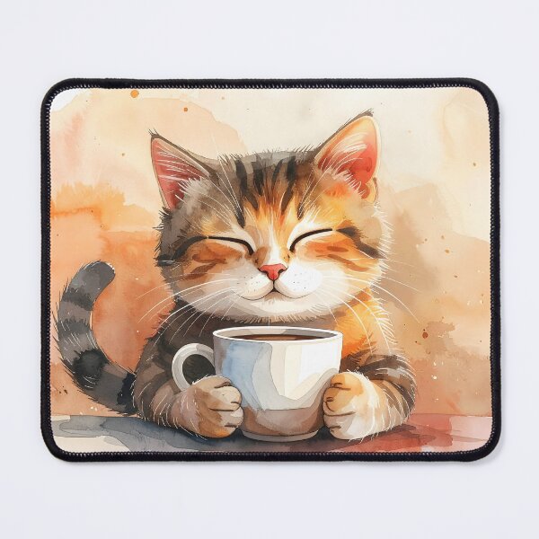 Item preview, Cozy Cat Holding Warm Coffee Mug Watercolor designed and sold by BetweenForms.