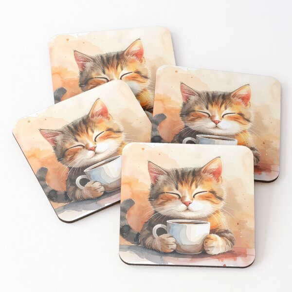 Item preview, Cozy Cat Holding Warm Coffee Mug Watercolor designed and sold by BetweenForms.