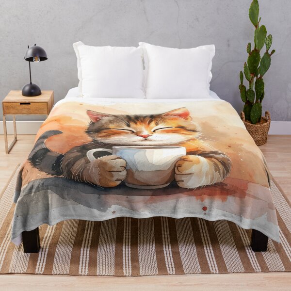Item preview, Cozy Cat Holding Warm Coffee Mug Watercolor designed and sold by BetweenForms.