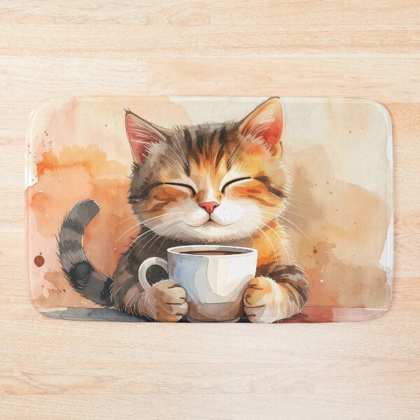 Item preview, Cozy Cat Holding Warm Coffee Mug Watercolor designed and sold by BetweenForms.