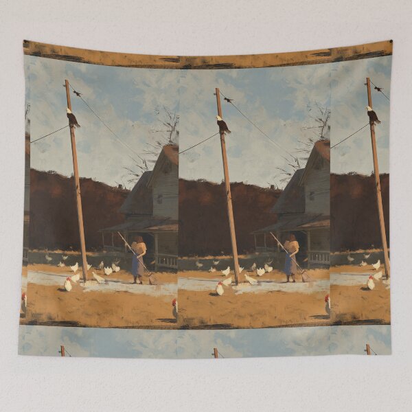 Item preview, Bald Eagle Watching Chickens – Rustic Farm Wildlife Art designed and sold by TreatLLC.