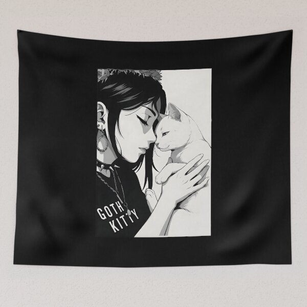 Item preview, Cute alternative goth girl with a white cat designed and sold by OH-MY-GOTH.